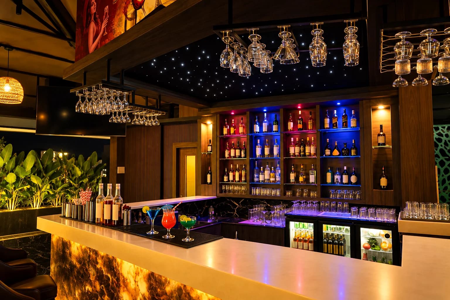 The CasaBay back bar with lit shelves
