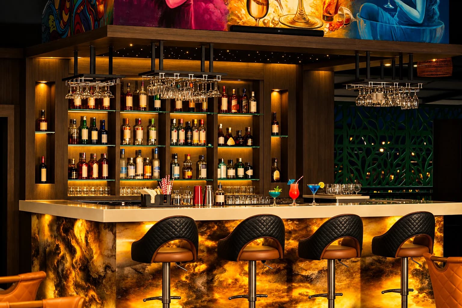 The backlit onyx bar counter at CasaBay