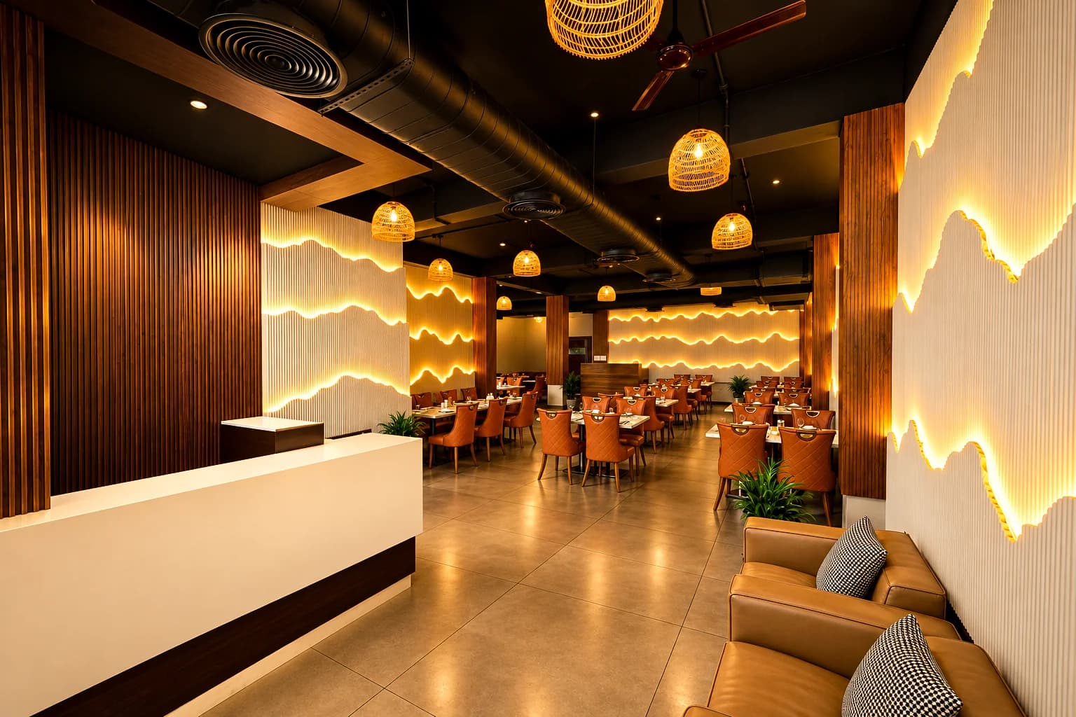 Fish Town entrance counter and lounge seating