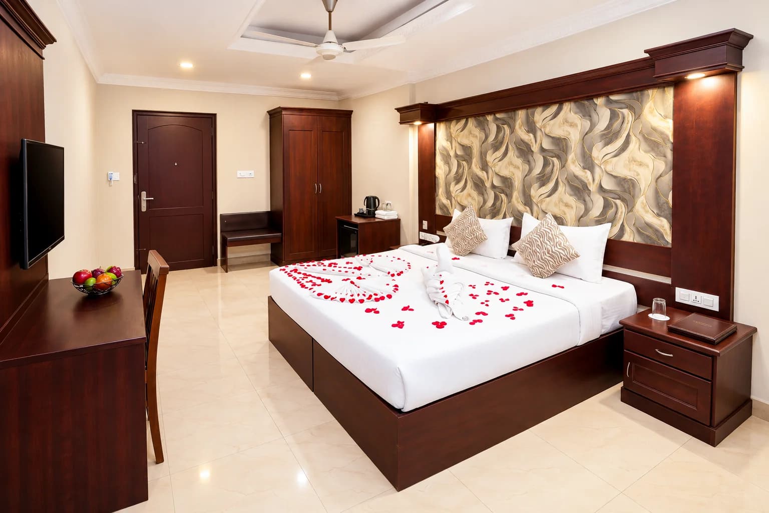 Guest room seen from the desk