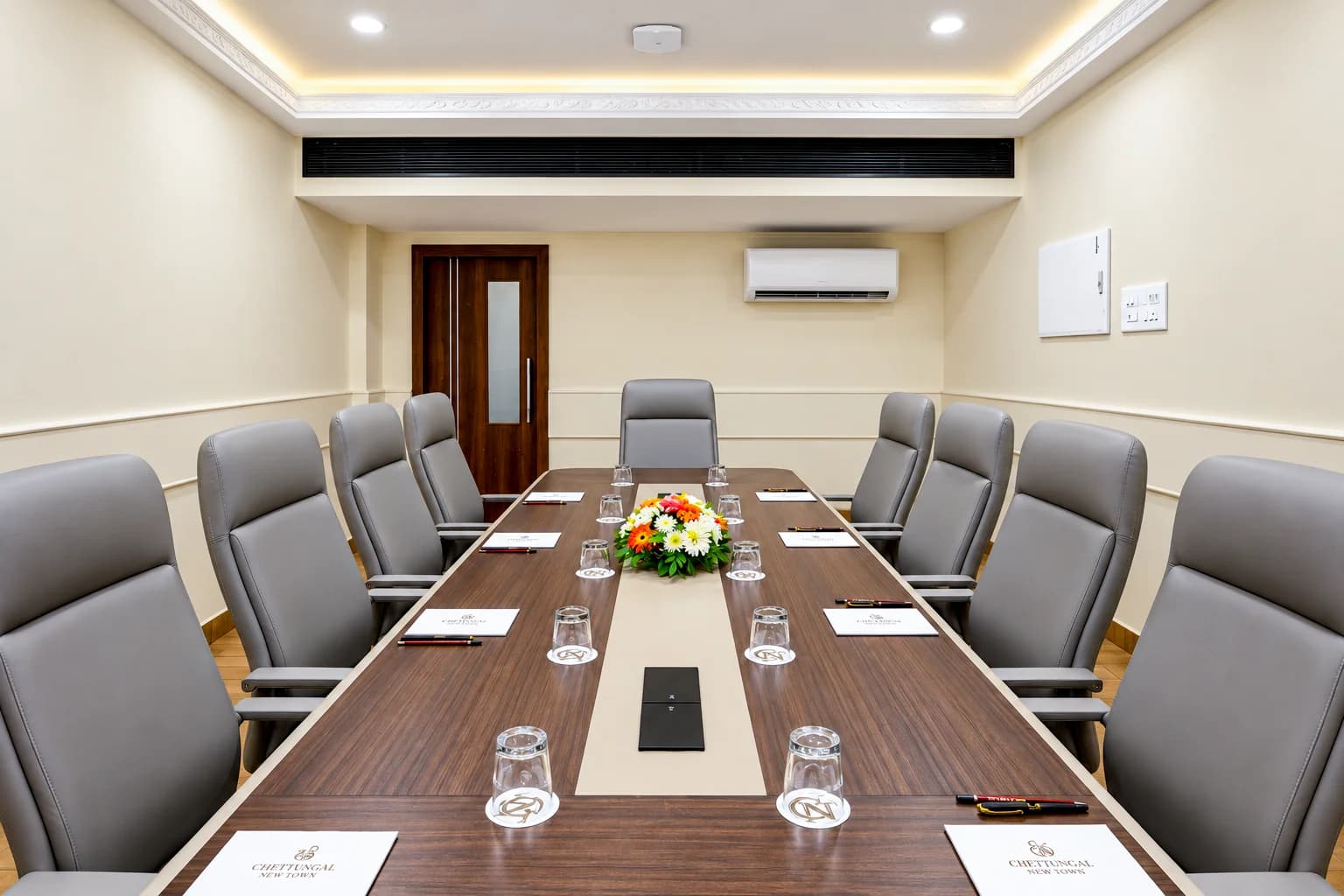 The Board Room table seen from its head